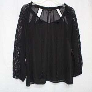 Jessica Simpson Small Black Sheer Top With Partial Lacy Sleeves